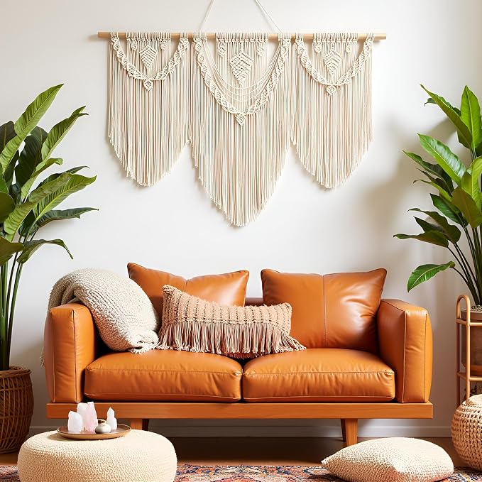 guzhiou Large Macrame Wall Hanging, Boho Woven Tapestry Decor Art, 43"x32" | Handmade bohemian woven tapestry for bedroom, living room, apartment. Perfect Boho style wall decor art for weddings, parties