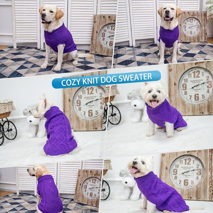 Mihachi Turtleneck Dog Sweater - Winter Coat Apparel Classic Cable Knit Clothes with Leash Hole for Cold Weather, Ideal Gift for Pet in New Year
