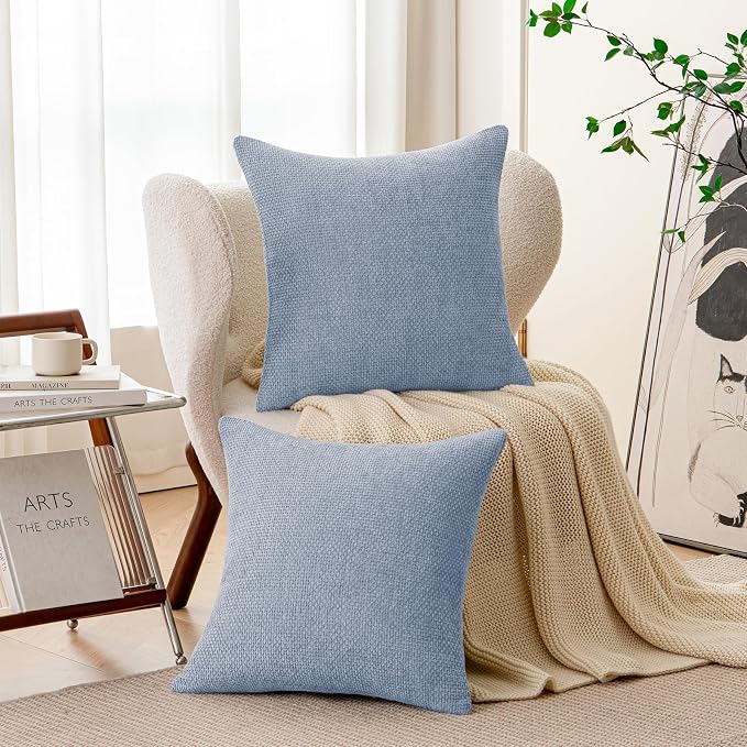 a moment Light Blue Chenille Throw Pillow Covers 16x16 Inch Pack of 2 Modern Decorative Throw Pillow Covers Farmhouse Cross Covers Home Decor for Sofa Bedroom Living Room
