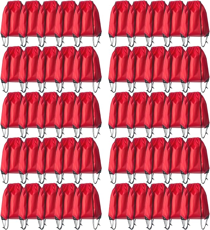 Drawstring Backpack Bulk 50 Packs Draw String Bags for Gym Sports Trip Pedestrianism Cinch Sack DIY for Women Men (red)