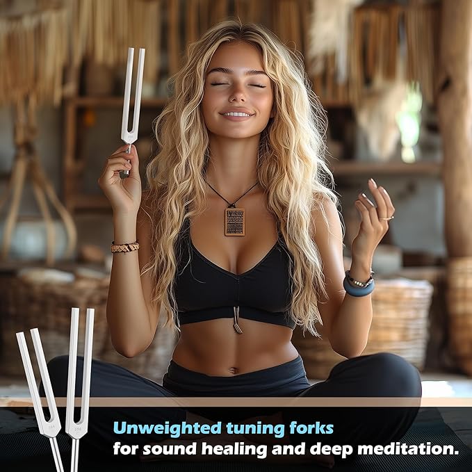 Tuning Forks for Healing, Aluminum Alloy Tuning Fork 128Hz, 136.1Hz, 256Hz, 384Hz, Hockey Puck Activator & feet, Weighted & Unweighted Tuning Fork Set with Vegan Leather Pouch