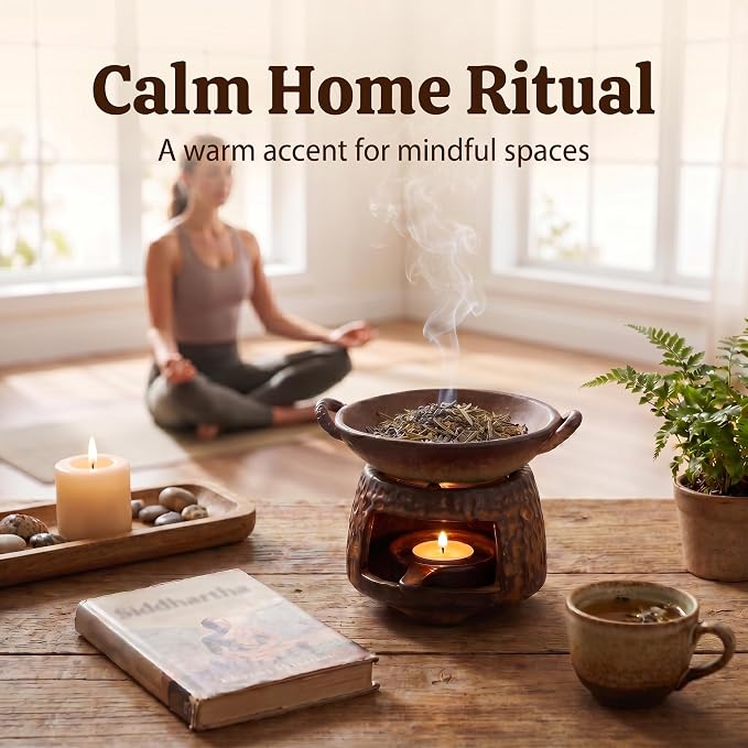 Ceramic Wax Melt Warmer and Essential Oil Diffuser, Handmade Tea Light Candle Holder Incense Pot, Minimalist Japanese Decor Teapot Heater for Home Aromatherapy Meditation Room, Stress Relief Spa