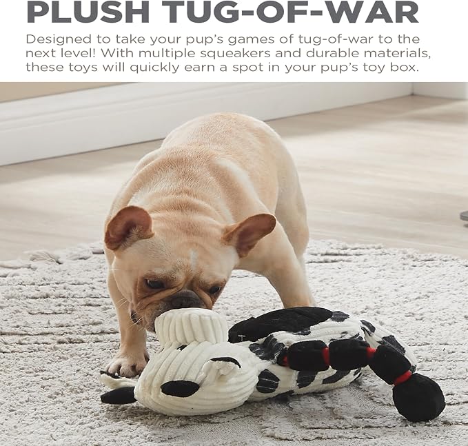 Outward Hound by Charming Pet Thunda Tugga Cow Plush & Squeaky Dog Tug Toy