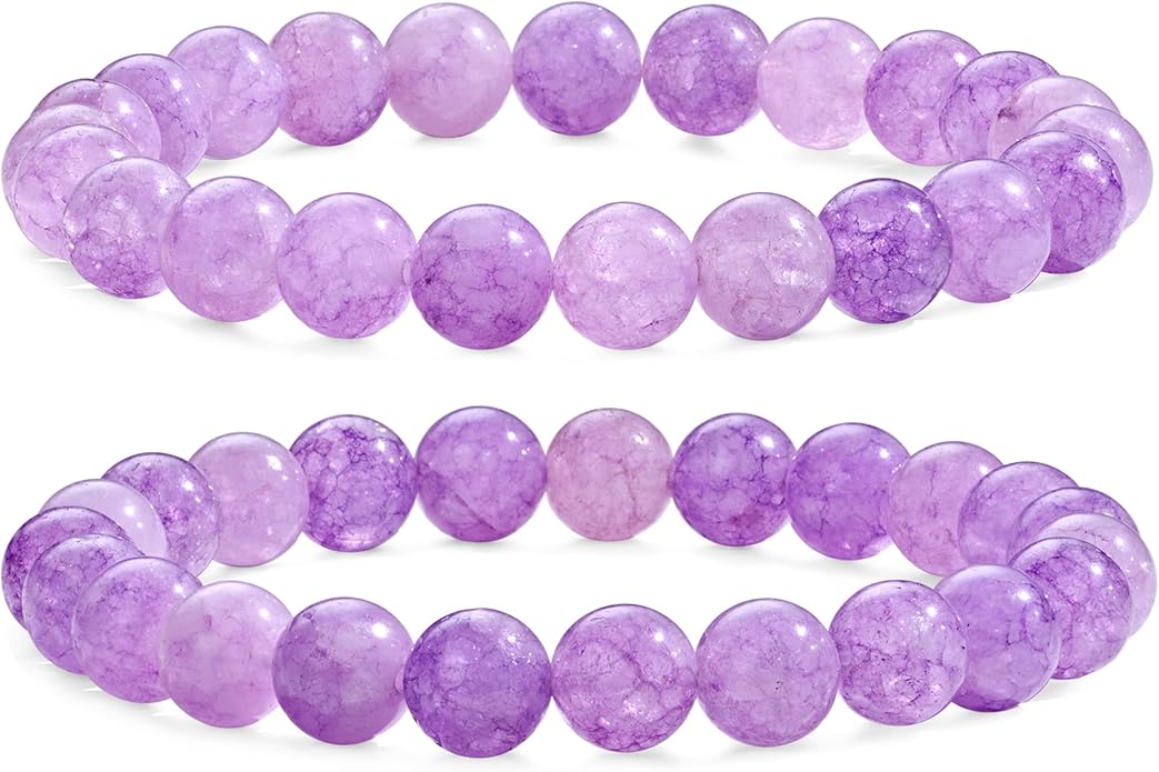 Bivei Natural Gemstone Semi Precious Healing Crystals Handmade Stretchy Round Beads Bracelet,Stocking Stuffers for Women Enhance Positive Energy