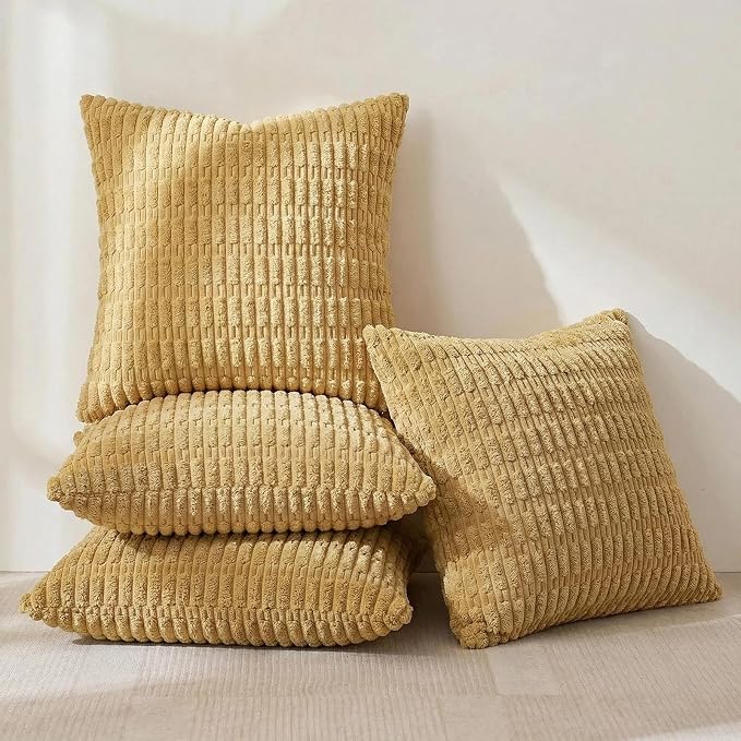 Fancy Homi 4 Packs Decorative Throw Pillow Covers for Living Room Couch Bed, Modern Farmhouse Boho Home Décor Accent Cushion Case, 18" x 18", Mustard Yellow