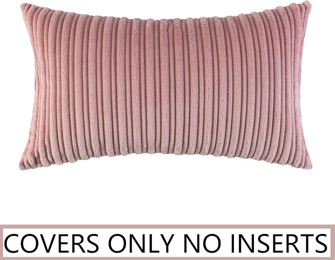 UGASA 14x24 Inch Pillow Cover Pack of 1 Valentine's Day Soft Boho Stripe Corduroy Long Rectangular Lumbar Cushion Cover Decorative Throw Pillows for Bed, Couch, Sofa, Bedroom, Living Room, Baby Pink