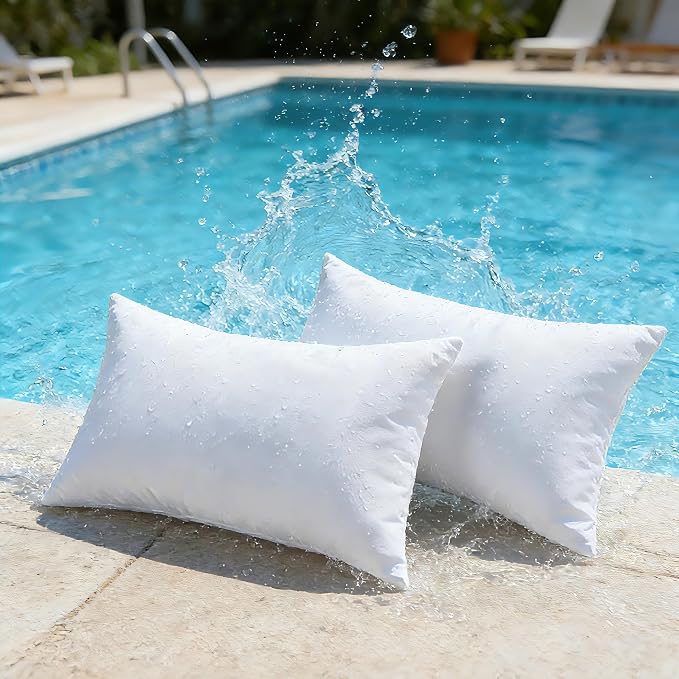 Water Resistant Polyester Pillow Inserts with Plush Dot Cover | Pack of 2 Square Form Indoor Decorative Pillow, Bed and Couch Pillows, 12 x 20 Inches, StrawberryRed