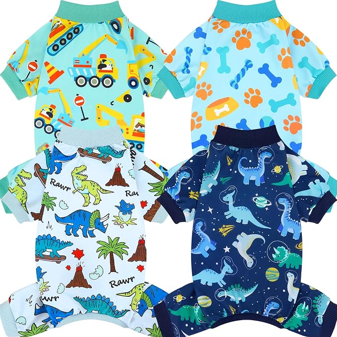 XPUDAC 4 Pack Dog Pajamas for Small Medium Sized Doggie Comfy Strechy Dog Pjs for Boy Puppy Clothes Cat Onesies Pet Outfits, M