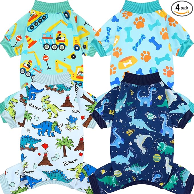 XPUDAC 4 Pack Dog Pajamas for Small Medium Sized Doggie Comfy Strechy Dog Pjs for Boy Puppy Clothes Cat Onesies Pet Outfits, L