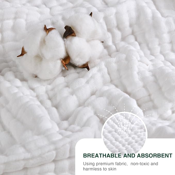 Love's cabin 100% Cotton Muslin Blanket, 6 Layer Lightweight Breathable Gauze Queen Size Blanket 90 x 90 Inches, Soft All Season Blanket for Bed, White