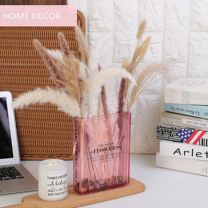 Book-Shaped Flower Vase, Book Lovers Gifts, Pink Vases for Wedding Decor | Aesthetic Room Centerpieces,Must-Have for Home, Bookshelf, Bedroom, Office Decor for Women, Teacher Gift - Like Mothers Day