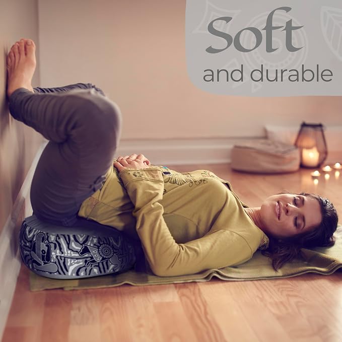 Zaveur Royal Court Zafu Meditation Cushion - 18" Round Yoga Bolster Pillow with 100% Cotton Filling and Canvas Cover - Premium Floor Pillow for Meditation - Yoga Cushion for Sitting on Floor - Gray