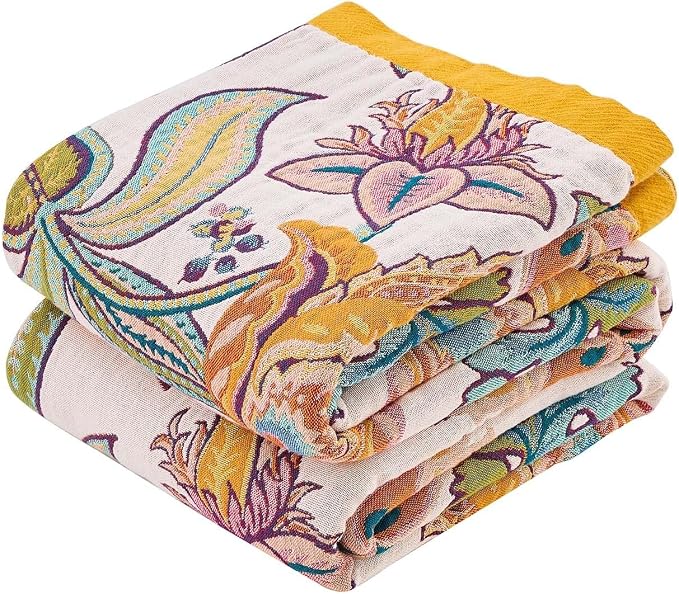 XIBLC Boho Throw Blanket for Bed, 100% Cotton Soft Rustic Quilt Fall Blanket, 90"x98" Floral Printed Farmhouse Decor Bed Blankets, All Season Rustic Reversible Bohemian Throw Quilt