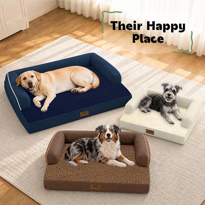 Orthopedic XL Dog Bed with Bolster for Extra Large Size Dogs | Pillow Support for Neck Relief, Egg Crate Foam, Skin-Friendly Surface, Waterproof Liner, Anti-Slip Bottom, 42 x 30 Inch