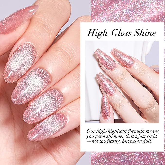 AZUREBEAUTY Cat Eye Nail Polish no Gel Fast Drying Pink Shimmer 2 Colors 10ml Natural Nail Lacquer High Shine DIY Salon Home Women Gifts