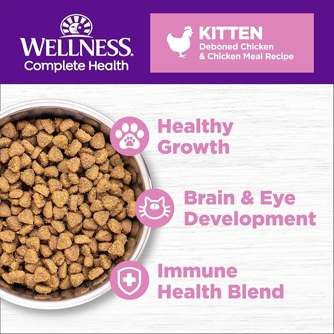 Wellness Complete Health Kitten Dry Cat Food, Natural, Grain Free Kibble, Chicken Recipe, 5.5 lb Bag