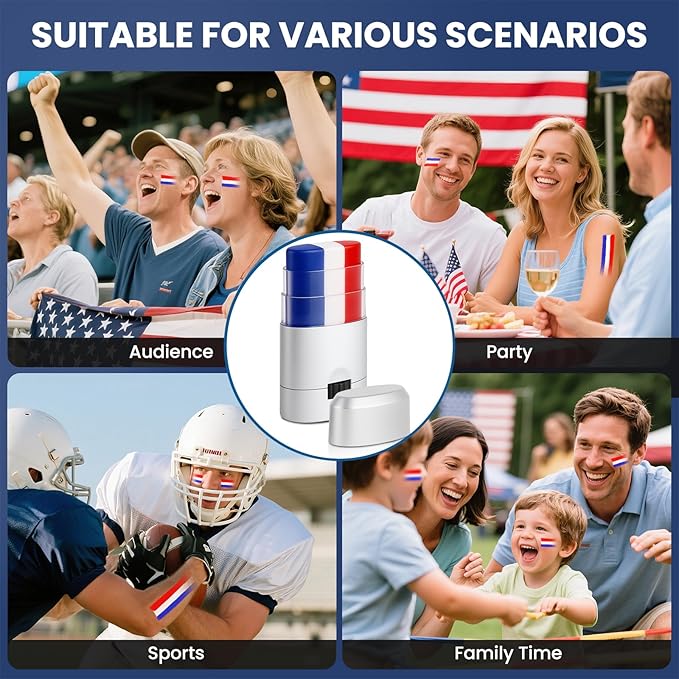 Red White and Blue Face Body Paint Sticks- Patriotic Pride 4th of July Accessories for Women, Eye-Black Stick Baseball Softball Sports Makeup, Fourth of July USA Accessories for Independence Day
