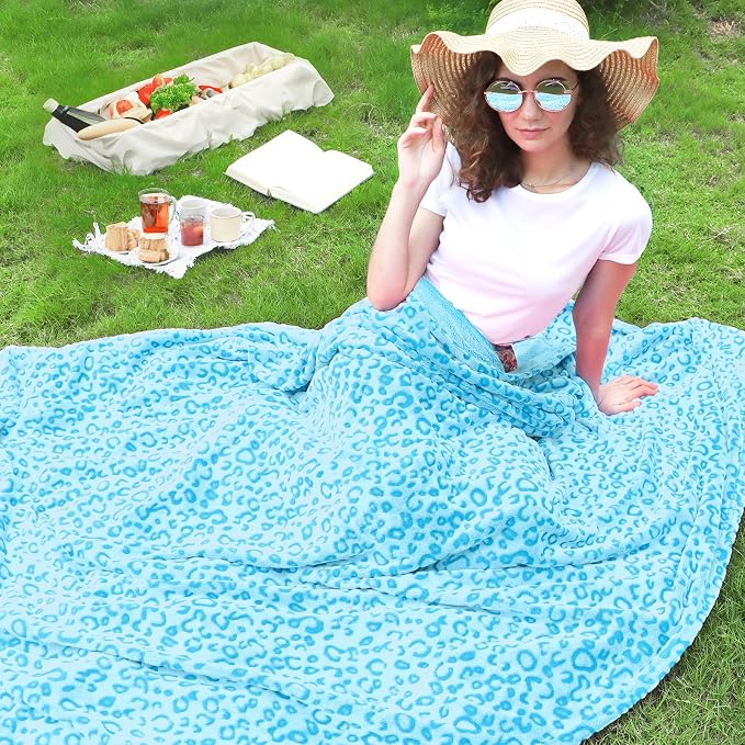 Blue Leopard Print Blanket for Women, Soft Plush Cheetah Throw Blanket, Warm Cozy Fleece Blanket for Bed Couch, Home Decor Bedroom Living Room Decor, Mothers Day Birthday Gifts for Mom Wife, 60"x80"