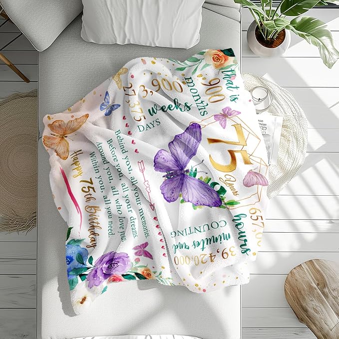 75th Birthday Gifts for Women, Gifts for 75 Year Old Woman, 75 Year Old Birthday Present for Women, 1951 Bday Present for Woman, 75th Bday Decorations for Female Throw Blanket 50"X60"