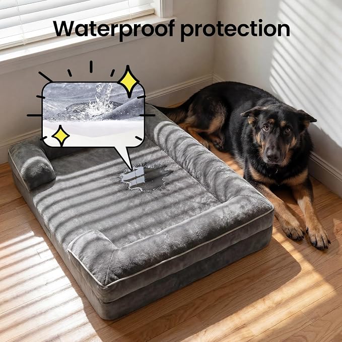 OhGeni Orthopedic Extra Large Dog Bed Couch,44x29x5.5Inch,Memory Foam(Gray) | Waterproof Pet Bed with Machine-Washable Removable Cover & Soft Comfortable Fabric