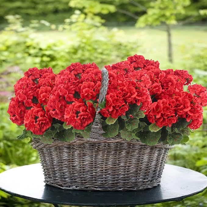 CISDUEO 4 Pcs Artificial Geraniums for Outdoors Silk Flowers Outside Red | Faux Flowers Geraniums for Outdoor Planter Floral Home Decor Indoor Garden Patio Grave Cemetary Vase Table Centerpiece