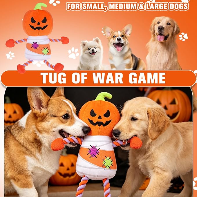 EXPAWLORER Halloween Dog Squeaky Toys - Interactive Funny Pumpkin Chew Toy