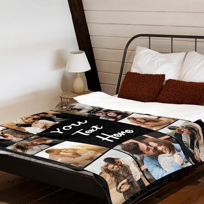 Custom Blanket with Picture Text Customizable Photo Blankets Customized Christmas Valentines Fathers Mother's Day Birthday Gifts Personalized Gifts for Mom Dad Girlfriend Boyfriend Wife Husband