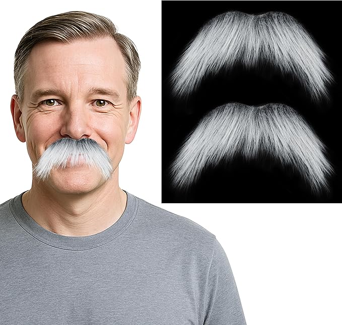 2Pcs Men Fake Mustache Realistic Mustaches Fake Facial Hair Beard for Cosplay Costume Halloween Parties