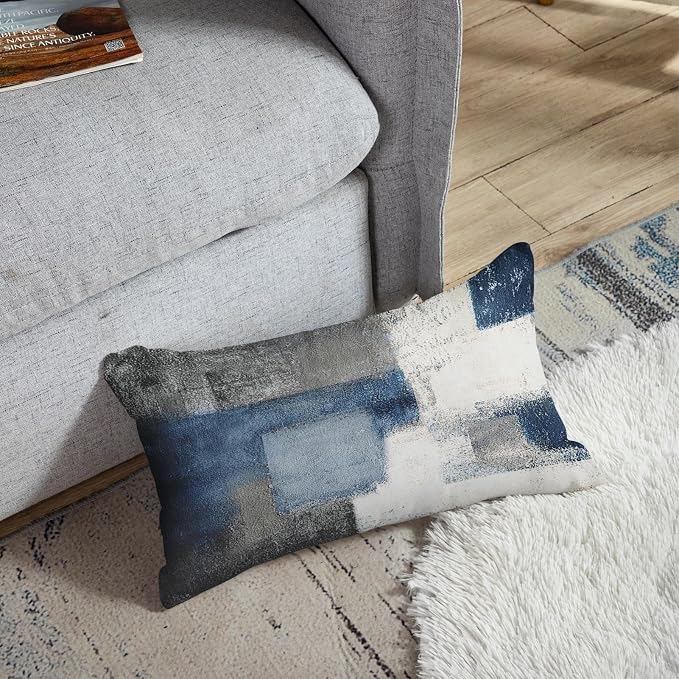 Throw Pillow Covers Set of 2, 12 x 20 Inch, Navy Grey White | Abstract Modern Art Outdoor Decorative Square Pillow Cases Couch Cushion Case for Couch Bed Sofa Living Room Home Decor