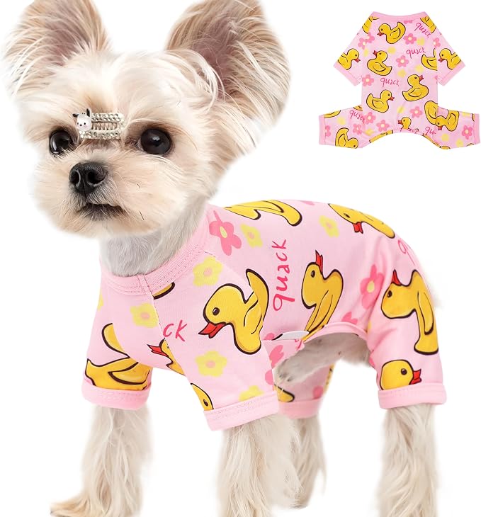 Dog Pajamas Summer Dog Clothes for Small Medium Dogs Boy Girl Doggy Pjs Cute Doggie Onesie Breathable Puppy Clothes Soft Stretchy Cat Pet Outfit (Yellow, Large)