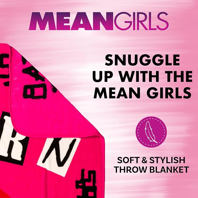 Silver Buffalo Mean Girls Burn Book Regina George, Karen Smith, Gretchen Wieners, and Cady Heron 45" x 60" Fleece Throw, Soft and Cozy Blanket, 250 GSM