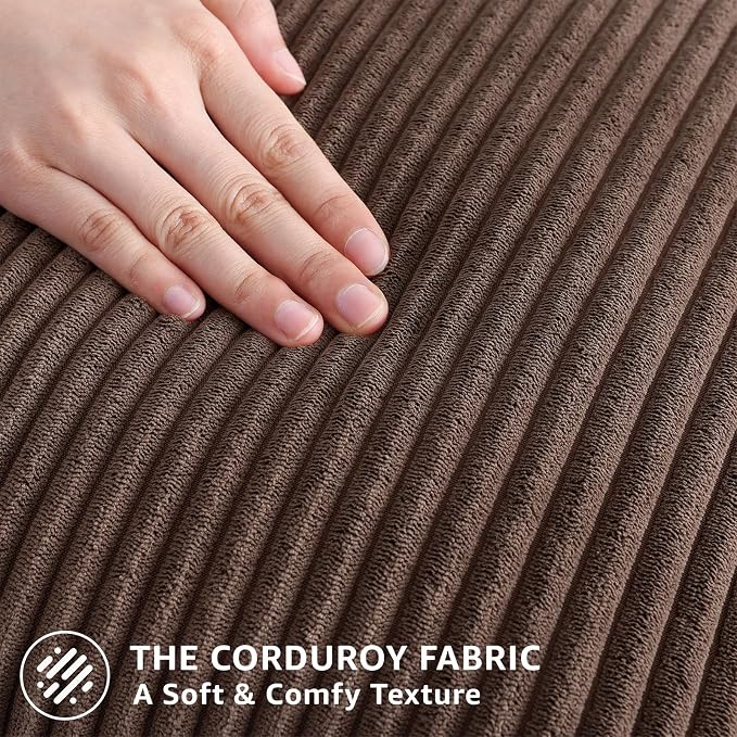Mecatny Corduroy Fall Throw Pillow Covers 24x24 Set of 2 Chocolate | Soft Striped Texture, Hidden Zipper Design, Neutral Boho Square Pillow Cases for Sofa Couch Living Room Bedroom, Home Décor