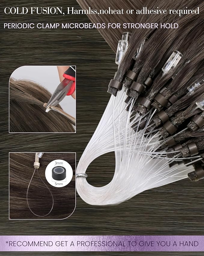 LaaVoo Microlink Hair Extensions Human Hair 18 Inch Mocha Brown Micro Beads Hair Extension Brown Micro Loop Extensions Real Human Hair 50s 50g