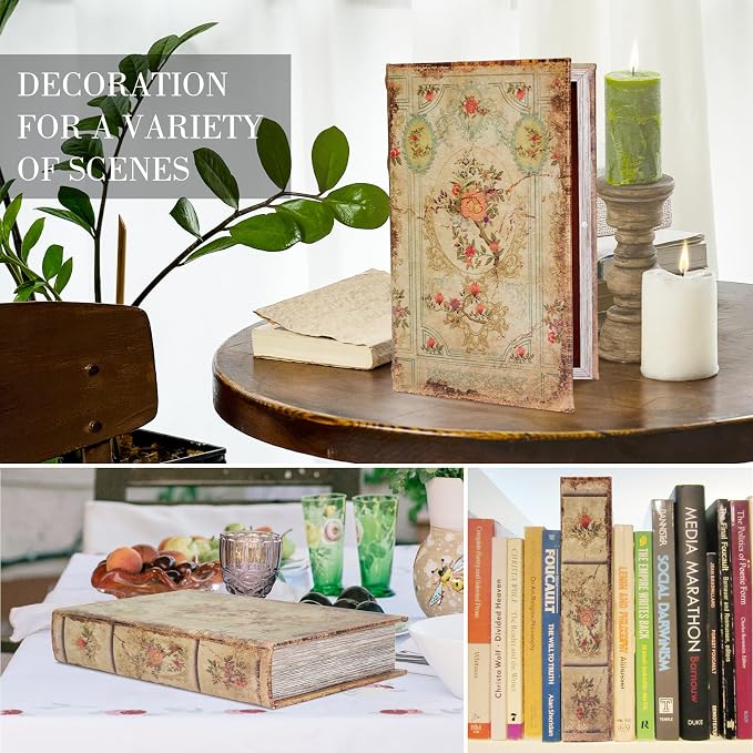 Decorative Vintage Book Shaped Trinket Storage Box Rose Pattern | French Vintage Book Box Coffee Table Decoration