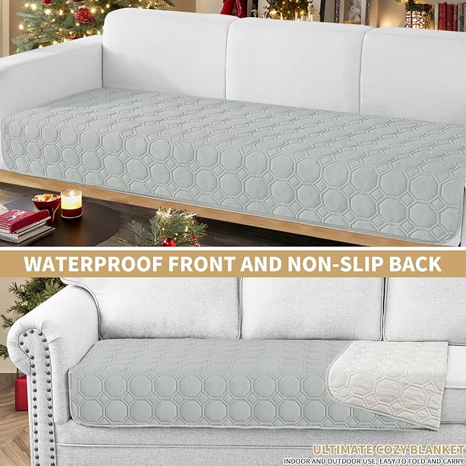 ZNSAYOTX Ultimate Cozy Blankets (30"x70") 100% Waterproof Sofa Mat Blanket for Dog Pets, Bed Couch Protector with Non-Slip Back Washable Durable, Pee Scratch Proof Easy to Clean (Light Grey)