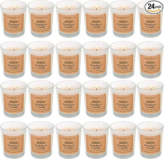 Citronella Candles Outdoor Indoor, 24 Pack Soy Wax Long Lasting Jar Scented Aromatherapy Citronella Candles Sets for Home Garden Patio Balcony