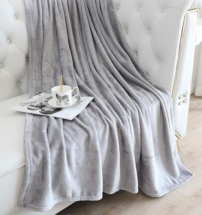 TASTHROW Large Flannel Fleece Throw Blanket, 50×70 Inch - Light Grey | Cozy Lightweight Thick Blanket - All Seasons Suitable for Women, Men and Kids (Two Pack)