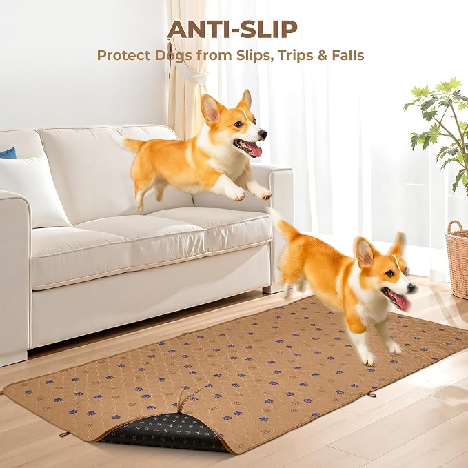 Fostanfly Washable Pee Pads for Dogs, Leak-Proof, 36"x72"-2 Pack, Brown | Ultra-Absorbent, Waterproof, Non-Slip, Large Reusable Pee Pads for Puppy Potty Training, Crate and Playpen with 8 Tie Straps