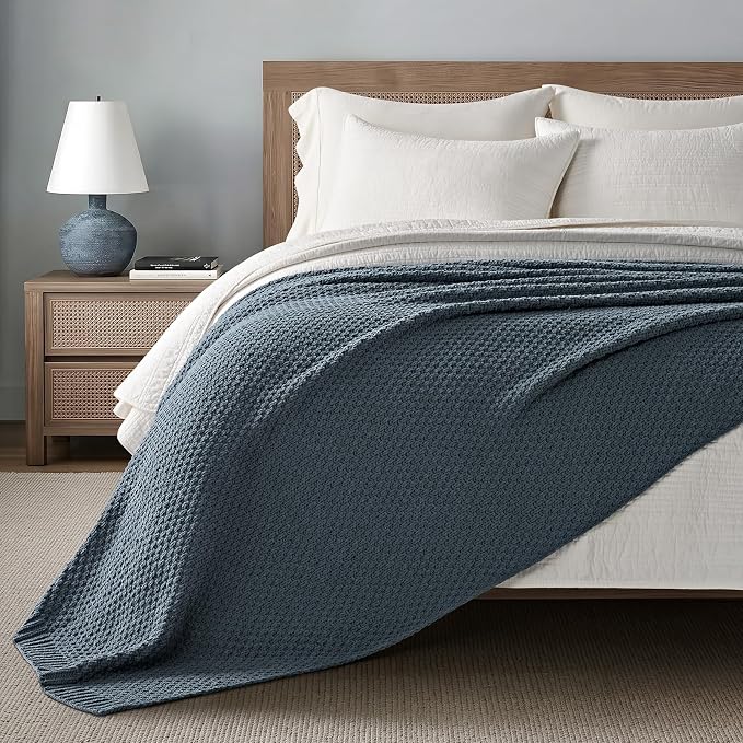 EVERGRACEHOME Chunky Chenille Knit Throw Blanket, 90 x 90, Stormy Blue | Sculpted Moss Stitch, Chic Modern Farmhouse, All-Season Warmth, OEKO-TEX® Certified, Oversized Queen for Couch, Bed, Sofa