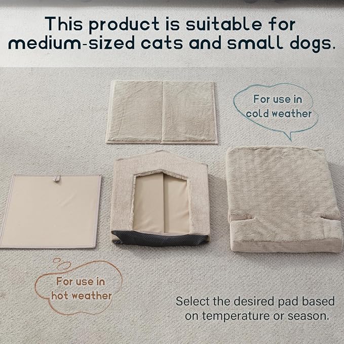 Cat Beds for Indoor Cats,Cat Houses,Cat Cave with Orthopedic Cushion,Foldable Cat Condos,Hideaway,Shelter,Beige Cat Tent for Small Dogs and Rabbit,Squirrel
