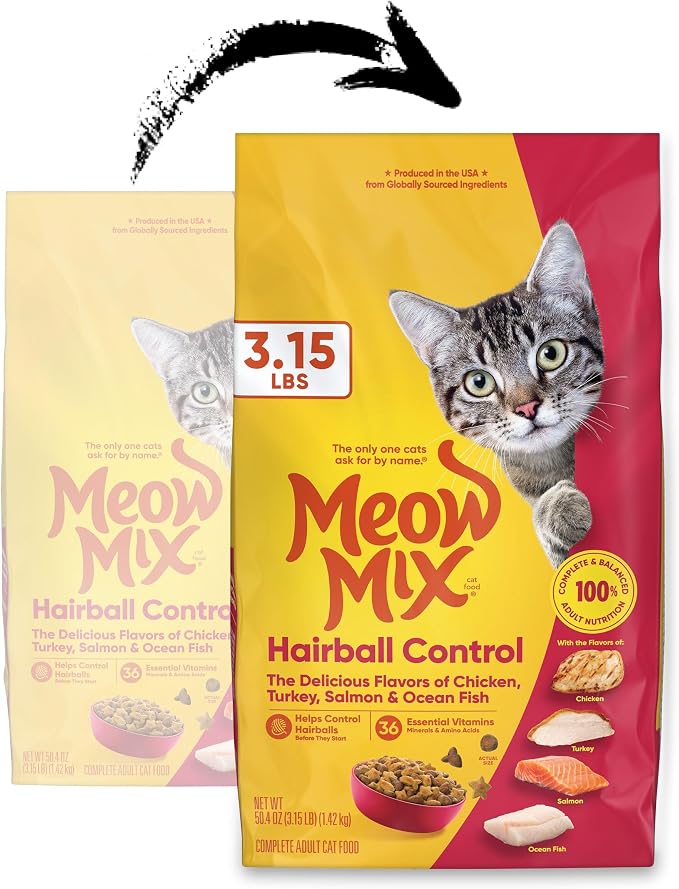 Meow Mix Hairball Control Dry Cat Food, 3.15 Pound Bag (Case of 4)