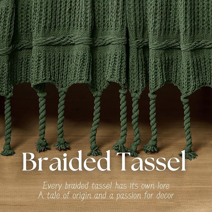Boho Knitted Chenille Blanket with Tassels - Lightweight & Soft All-Season Throw - 3D Classic Pattern for Living Room Bedroom Couch, Imperial Green, King 90"x108"