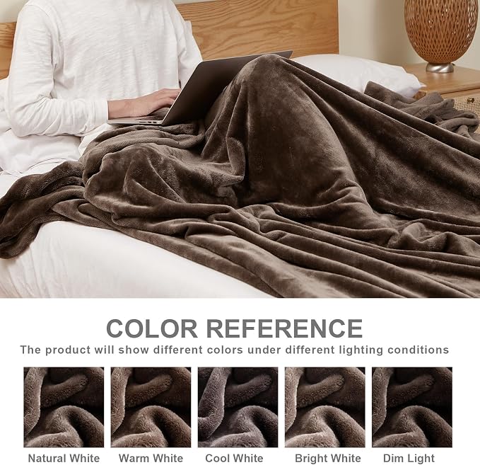 Hansleep Throw Brown Fleece Blanket, Soft Flannel Bed Blanket | Fuzzy Cozy Blanket 50x60 Inches, Multi-use for Bed, Sofa, Couch, Travel, Camping, All Season Warm Lightweight Cover