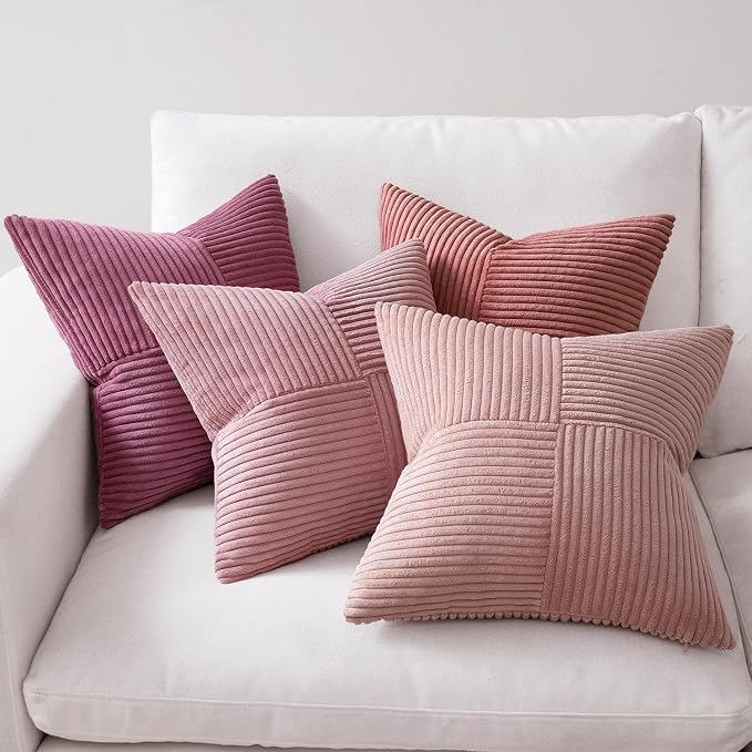 MIULEE Pink Spring Throw Pillow Covers 20x20 Inch Set of 4 Boho Farmhouse Cushion Cases Decorative Gradient Pillow Cases Corduroy Striped Home Decor for Couch Sofa Living Room Bed Valentine Decor