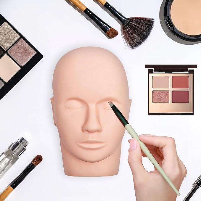 Lash Mannequin Head, Pro Training Mannequins Flat Head Soft Touch Silicone Practice Make Up Eyelash Extensions Massage Model Manikin Cosmetology Doll Face Head 2 Pack Skin Colour