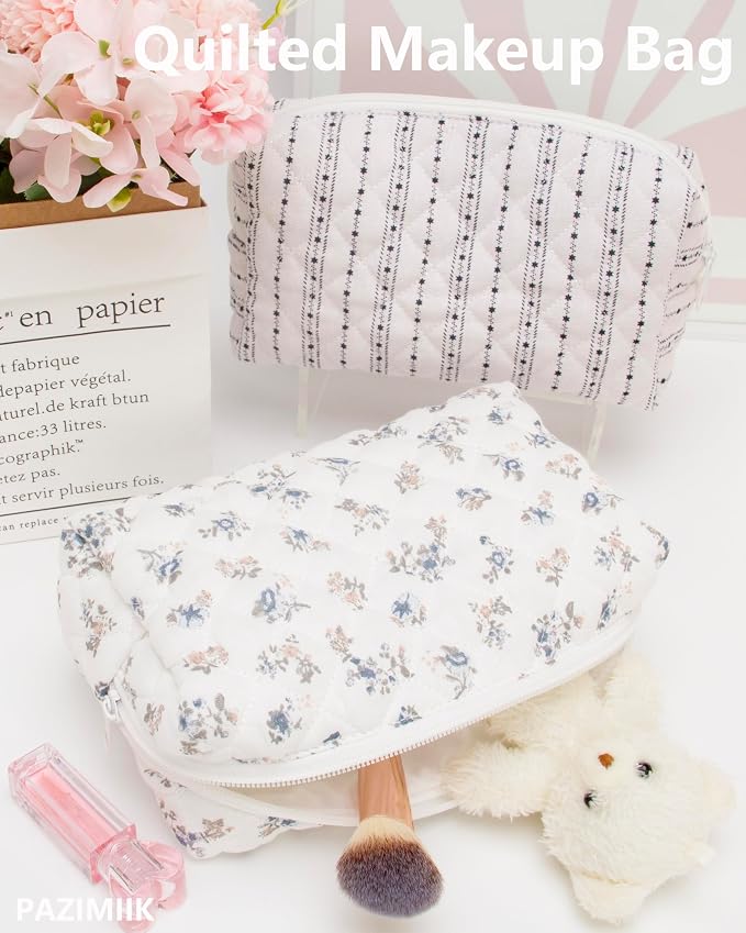 Small Quilted Makeup Bag,Zipper Cosmetic Pouch,Gauze Hyacinth,6 Pack | Lightweight Cosmetic Bag Organizer for Women,Purse Storage Holds Makeup,Toiletries,Skincare,Beauty Essentials,Travel Items