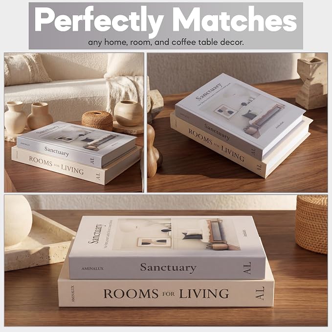 Decorative Books for Home Decor with Storage – Set of 2 Faux Linen Book Boxes with Aesthetic Covers – Enhance Your Coffee Table, Bookshelf Decor – Hidden Storage for Photos, Keepsakes, and Jewelry