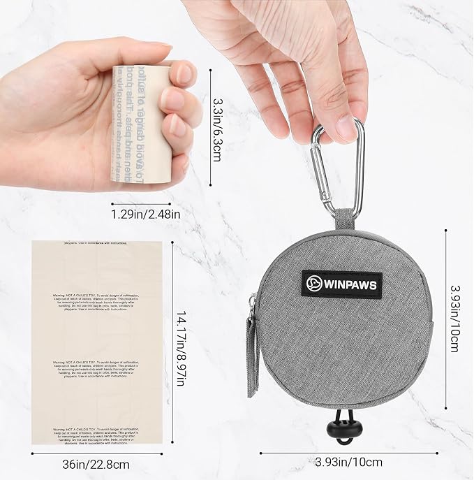 Dog Poop Bag Holder for Leashes- Dog Treat Pouch with Waterproof Zipper,Puppy Training Small Bag with Carabiner & Bungee Toggle,Two Pockets for Dry or Wet Treats-Pet Travel Walking Essentials (Grey)