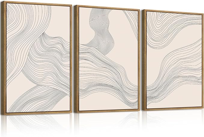 ANHUIB Neutral Canvas Wall Art Modern Abstract Canvas Painting Beige Wall Decor 12x16 Inch Set of 3 for Living Room Bedroom Bathroom