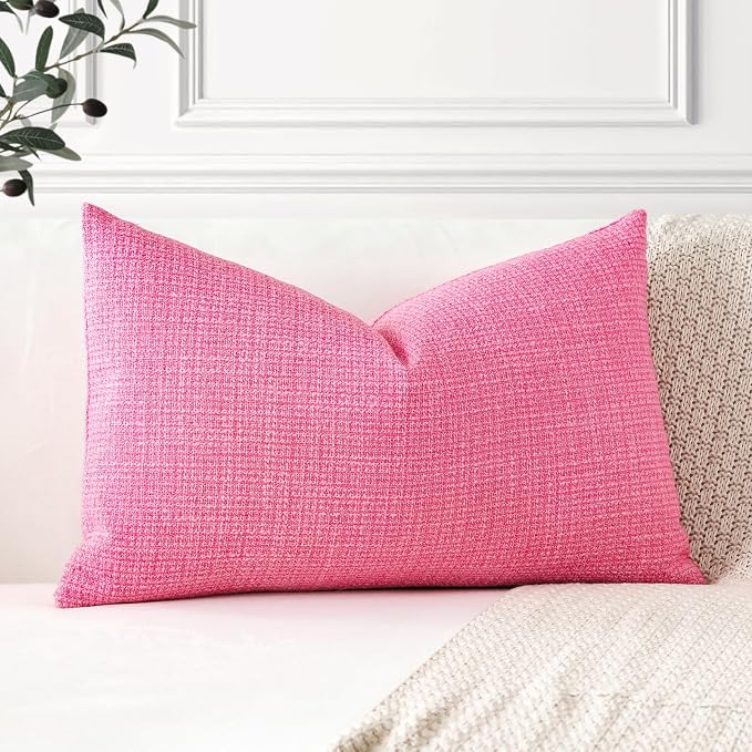 OTOSTAR Linen Throw Pillow Cover Set of 1 Decorative Lumbar Pillowcases Cushion Covers 12x20 Inch for Home Decor Sofa Bedroom Car 30 x 50CM Rose Pink